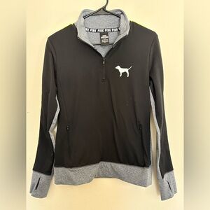 Small Victoria’s Secret PINK Black and Gray Quarter-Zip Pullover with Neon Green